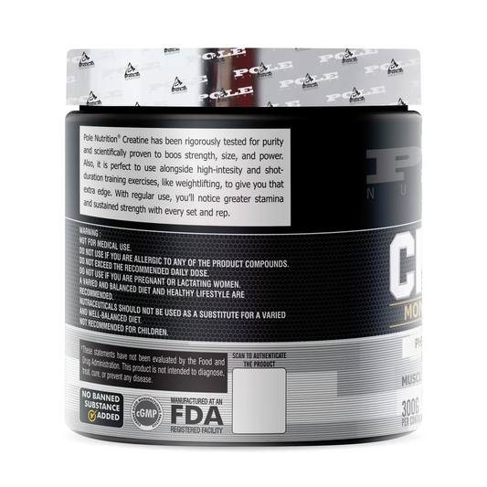 Pole Nutrition Creatine Monohydrate - Micronized Powder | Unflavored 300g |Enhanced strength & endurance