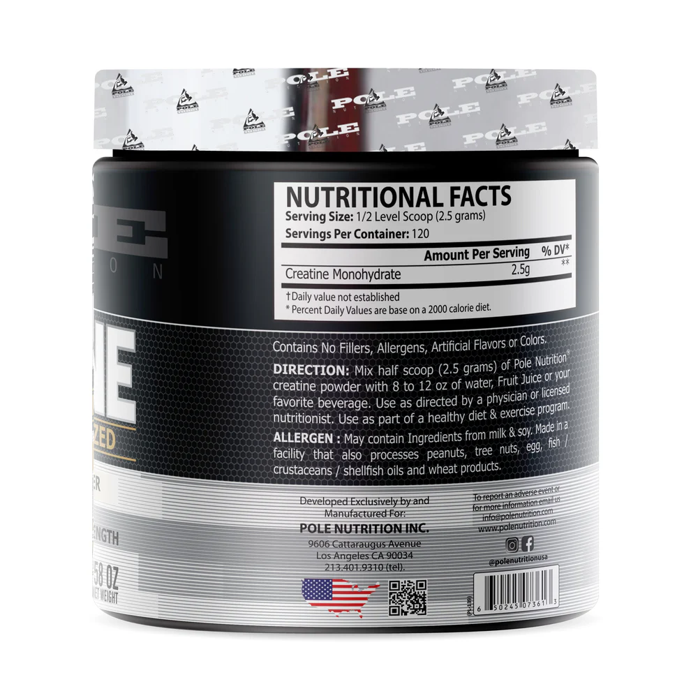 Pure Creatine Monohydrate 2.5g Per Serving - Pole Nutrition's Filler-Free Formula for Strength & Power Output