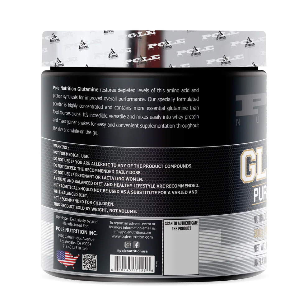 Pole Nutrition Pure L-Glutamine Powder - 300g Unflavored | Gluten-Free | Essential Amino Acid for Recovery