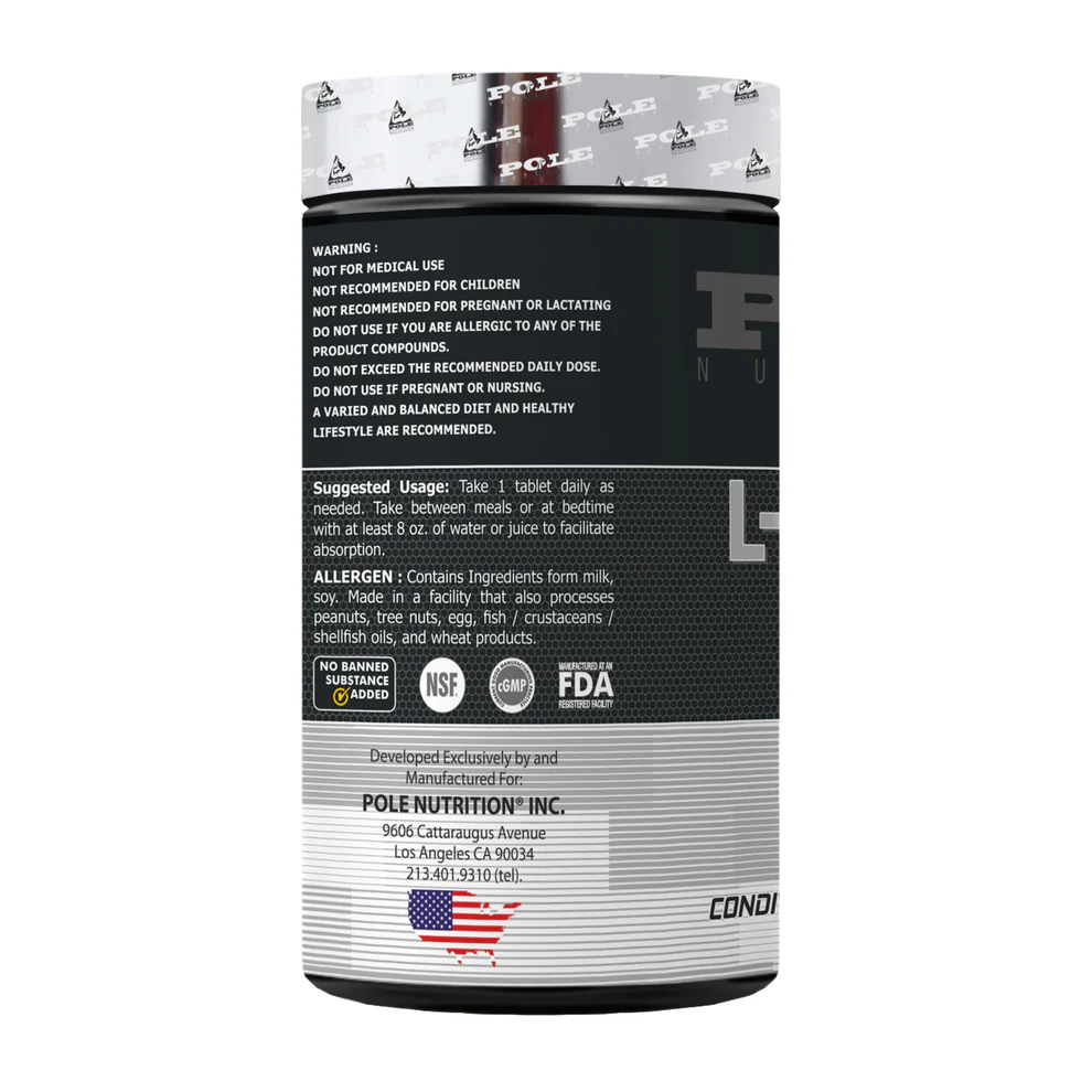 Pole Nutrition L-Arginine 1000mg - 120 Tablet Amino Acid Supplement for Circulation & Performance