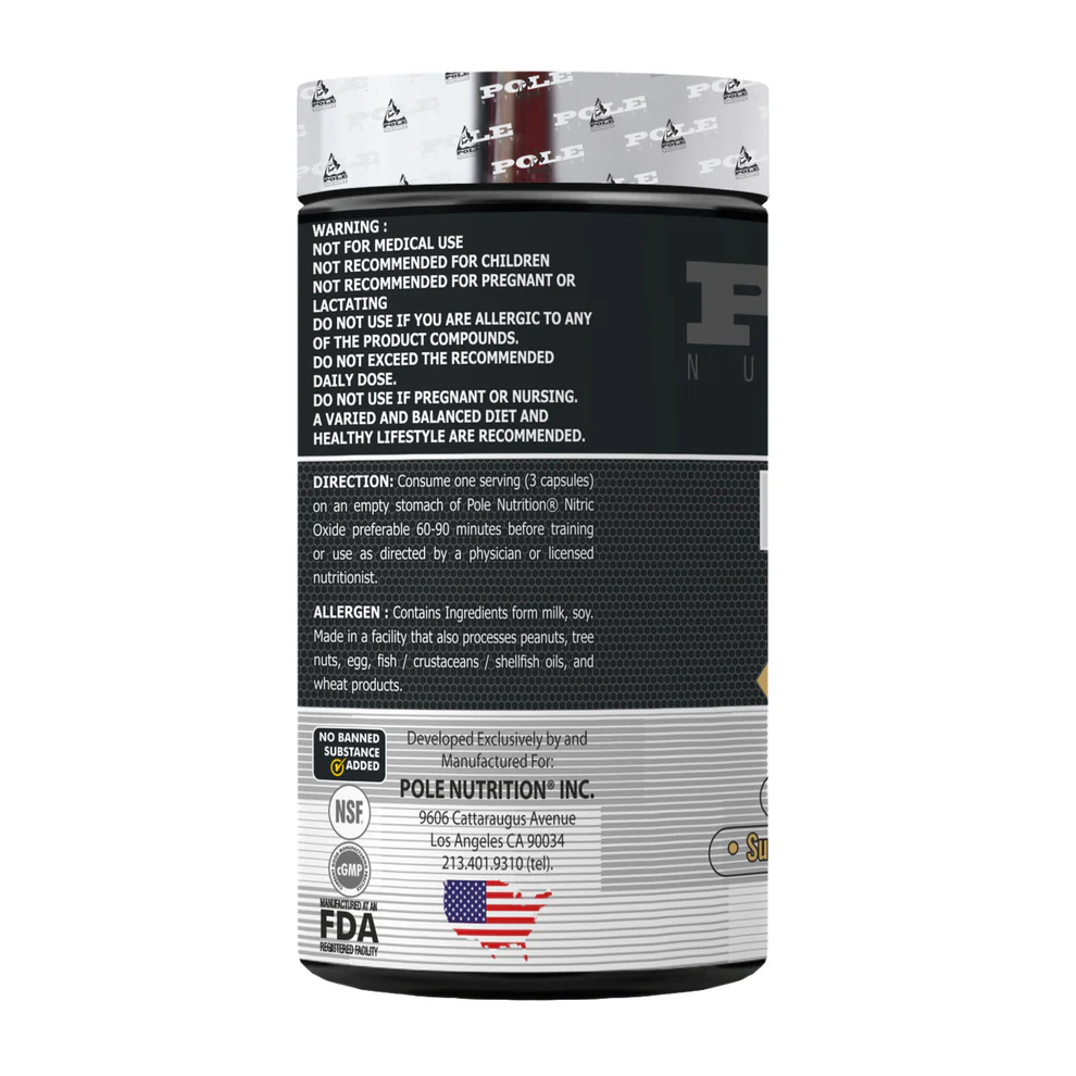 Pole Nutrition Nitric Oxide Booster - 90 Capsules with L-Arginine & Citrulline for Muscle Pumps & Workout Performance