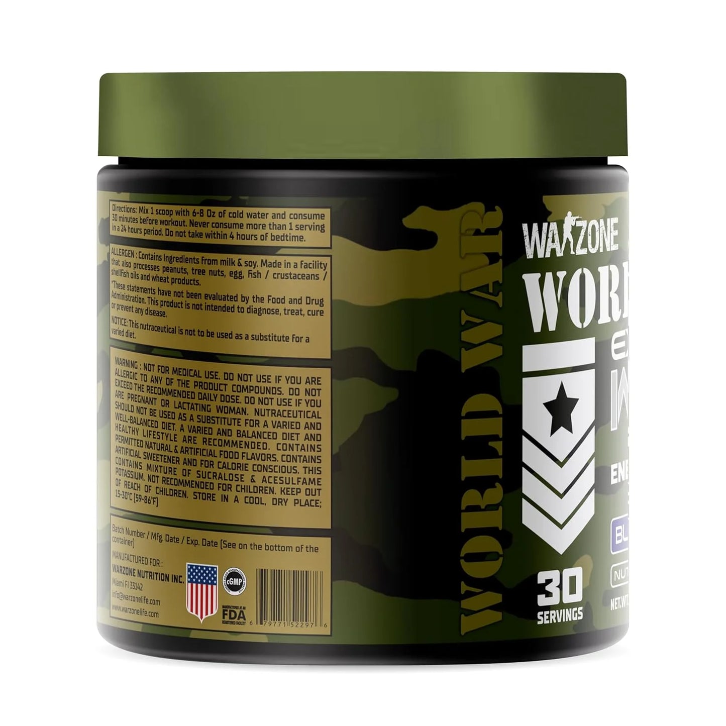 War Zone World War supplement container with green lid and black label on a white background