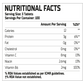 Nutritional facts label for warzone beef amino serving size, servings per container, and nutritional content details.