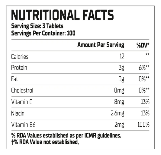 Nutritional facts label for warzone beef amino serving size, servings per container, and nutritional content details.