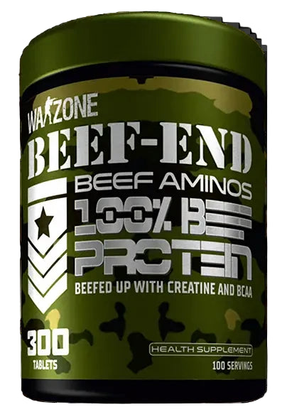 Warzone Beef-End Beef Aminos supplement container on a white background