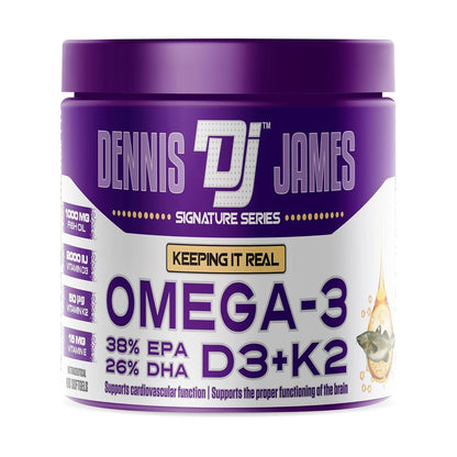 Dennis James Premium Omega-3 Fish Oil – Heart, Joint & Brain Support, front view-180-tablets
