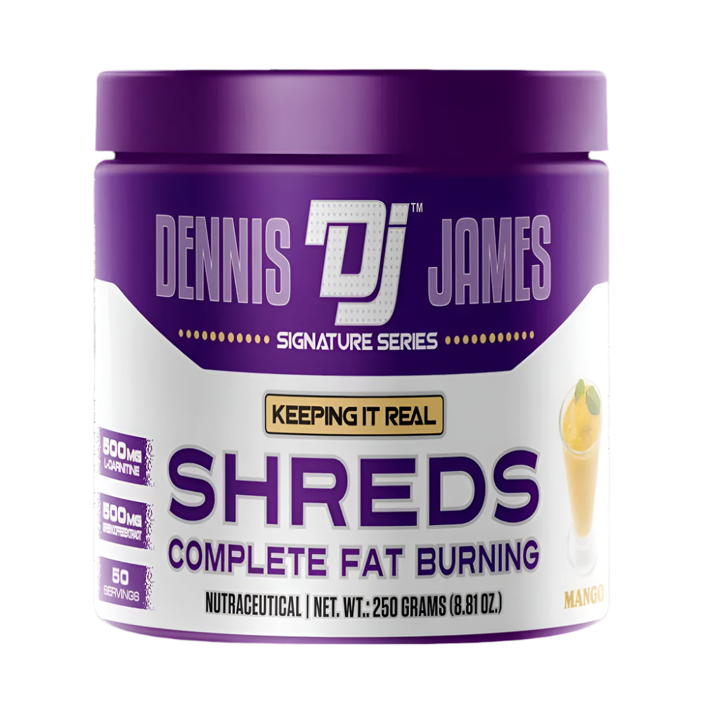 Dennis James Shreds supplement container on a white background
