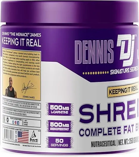 Dennis James Signature Series Shred Complete Fat Burner supplement container