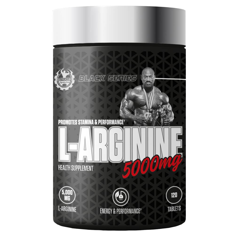 Dexter Jackson Black Series L-Arginine | 5000mg per Serving | 120 Tablets | Nitric Oxide Booster for Blood Flow & Heart Health, front view