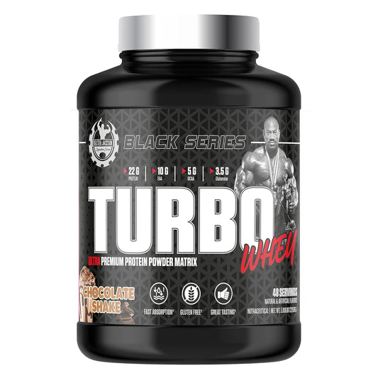 Dexter Jackson Black Series Turbo Whey – 48 Servings | High-Performance Whey Protein with BCAAs, EAAs & Glutamine, front view