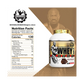 Whey protein supplement with nutrition facts on a white background