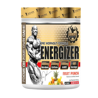 Dexter Jackson Gold Series Energizer – Energy, Endurance & Focus Supplement | Caffeine, Creatine, Beta-Alanine – No Sugar, Vegetarian, Fruit Punch Flavor, front view