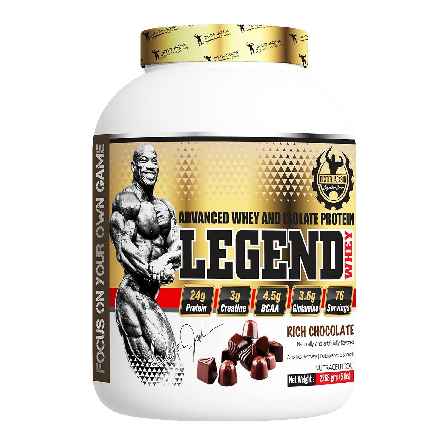 Dexter Jackson Legend Whey – Advanced Whey & Isolate Protein | Rich Chocolate | 5 LBS (2.27 kg), front view 