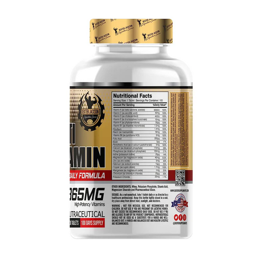 Advanced Daily Multi-Vitamin Complex – 865mg Professional-Grade Formula with Bioavailable Vitamins. Supports Immunity, Recovery & Energy. Dexter Jackson Signature Series, side view