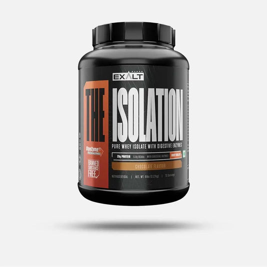 Exalt The Isolation protein powder container on a white background
