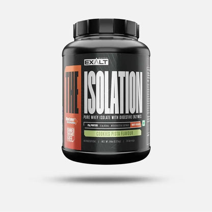 Exalt The Isolation protein powder container on a white background