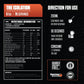 Nutritional information and usage directions for a protein product on a black background