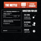 Product label for 'The Mettle' supplement with nutritional information, usage directions, and ingredients on a black background.