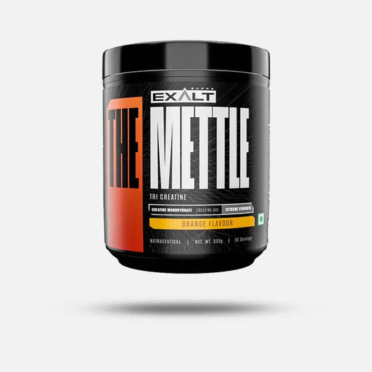 Exalt The Mettle supplement container on a white background