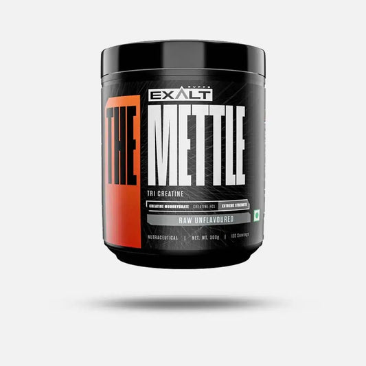 Exalt The Mettle supplement container on a white background