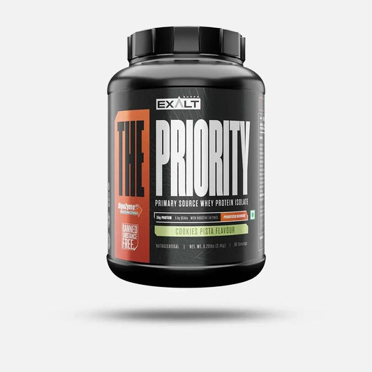 Exalt The Priority Whey Protein – 2.4kg (80 Servings), 24g Protein, Cookie Pista Flavour-With Added Digezyme