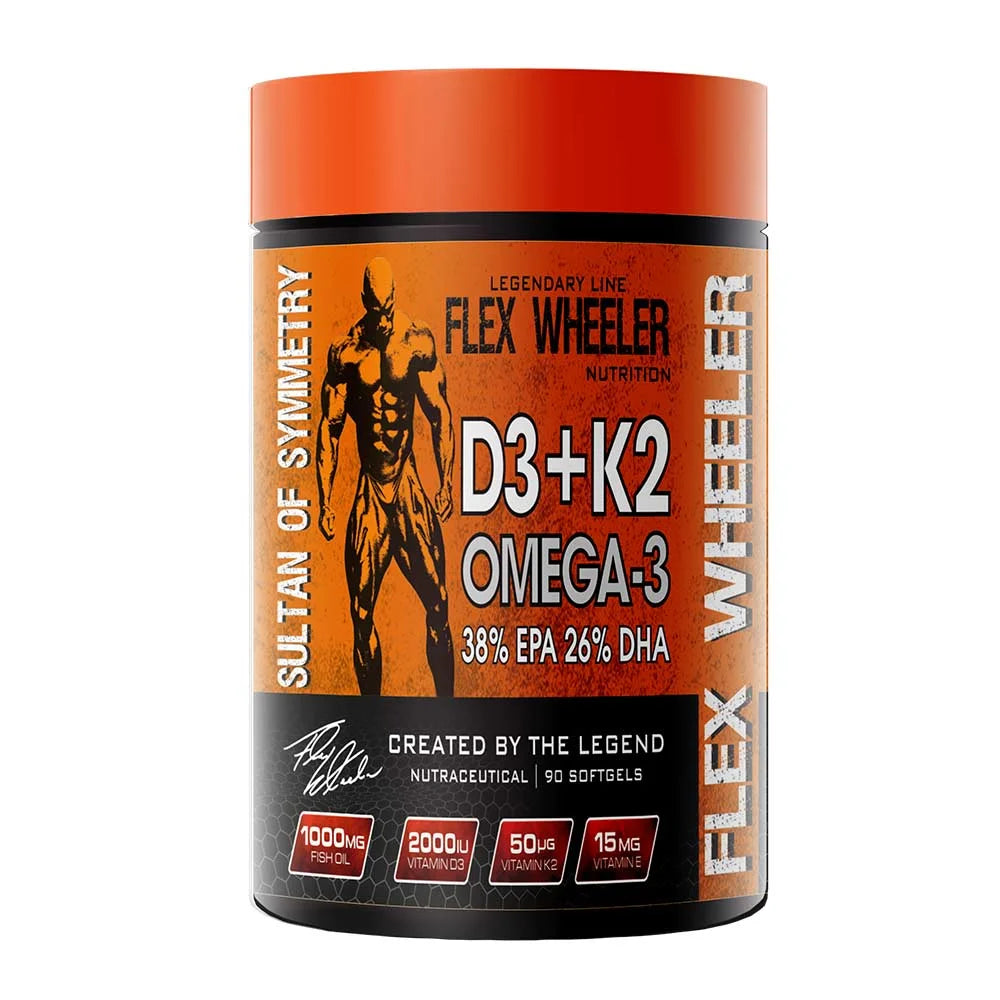 Flex Wheeler Omega-3 D3+K2 | 60 Soft gels | Heart, Bone & Immune Support
THE OLYMPIAN'S COMPLETE HEALTH SOLUTION – 4 ESSENTIALS IN 1