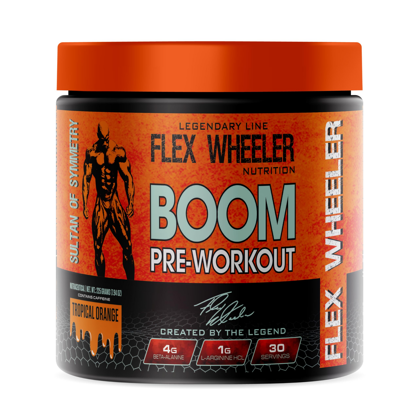 Flex Wheeler BOOM Pre-Workout - Tropical Orange Explosive Energy with Beta-Alanine (Legendary Line Formula)