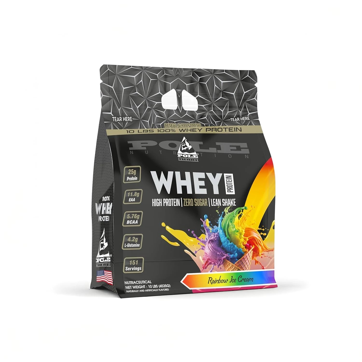 pole nutriiton whey protein 10lbs-rainbow icecream flavour-front view-illustration in white background
