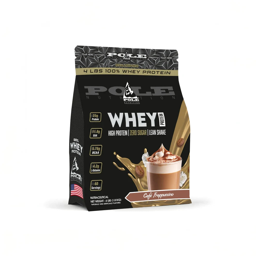 Pole Whey Protein 4 lbs package with cafe frappuccino flavor on a white background