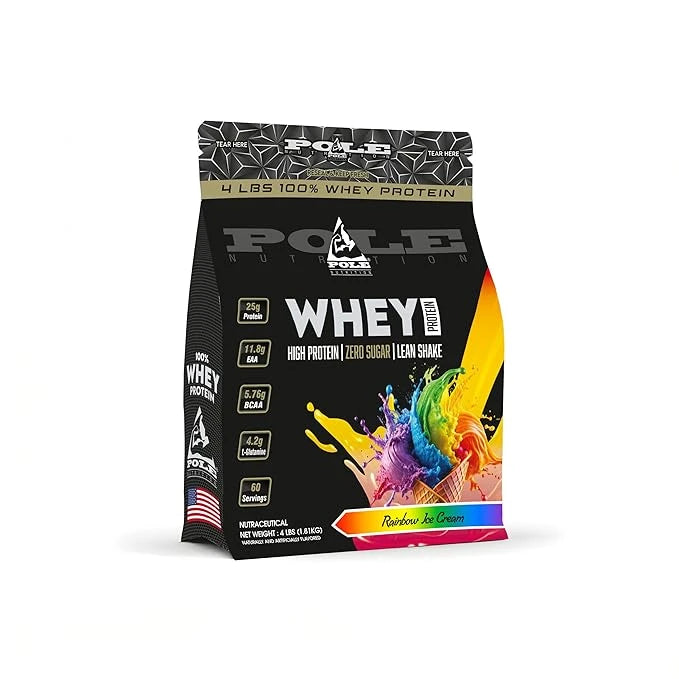 pole 4 lbs Whey protein package with rainbow ice-cream flavour on a white background