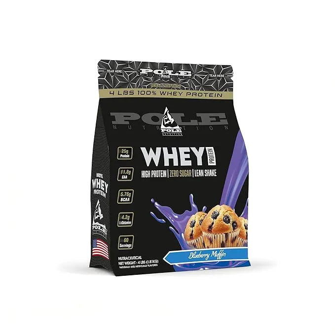 Pole 4 lbs Whey protein package with blueberry muffin flavor on a white background