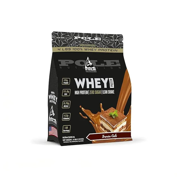 Pole Whey protein 4 lbs package with Tiramisu Cake flavour on a white background