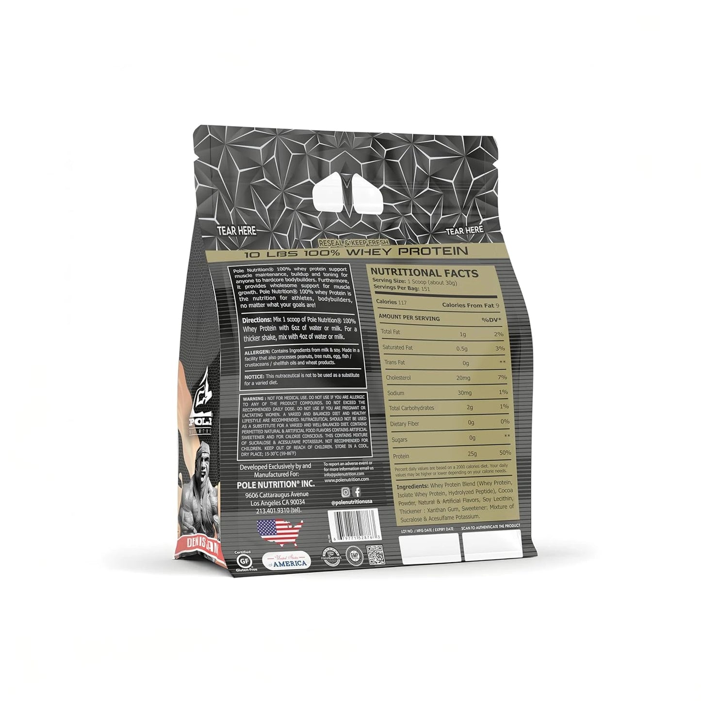 pole nutrition whey protein-10 lbs-nutritional facts-backside-illustration in white background