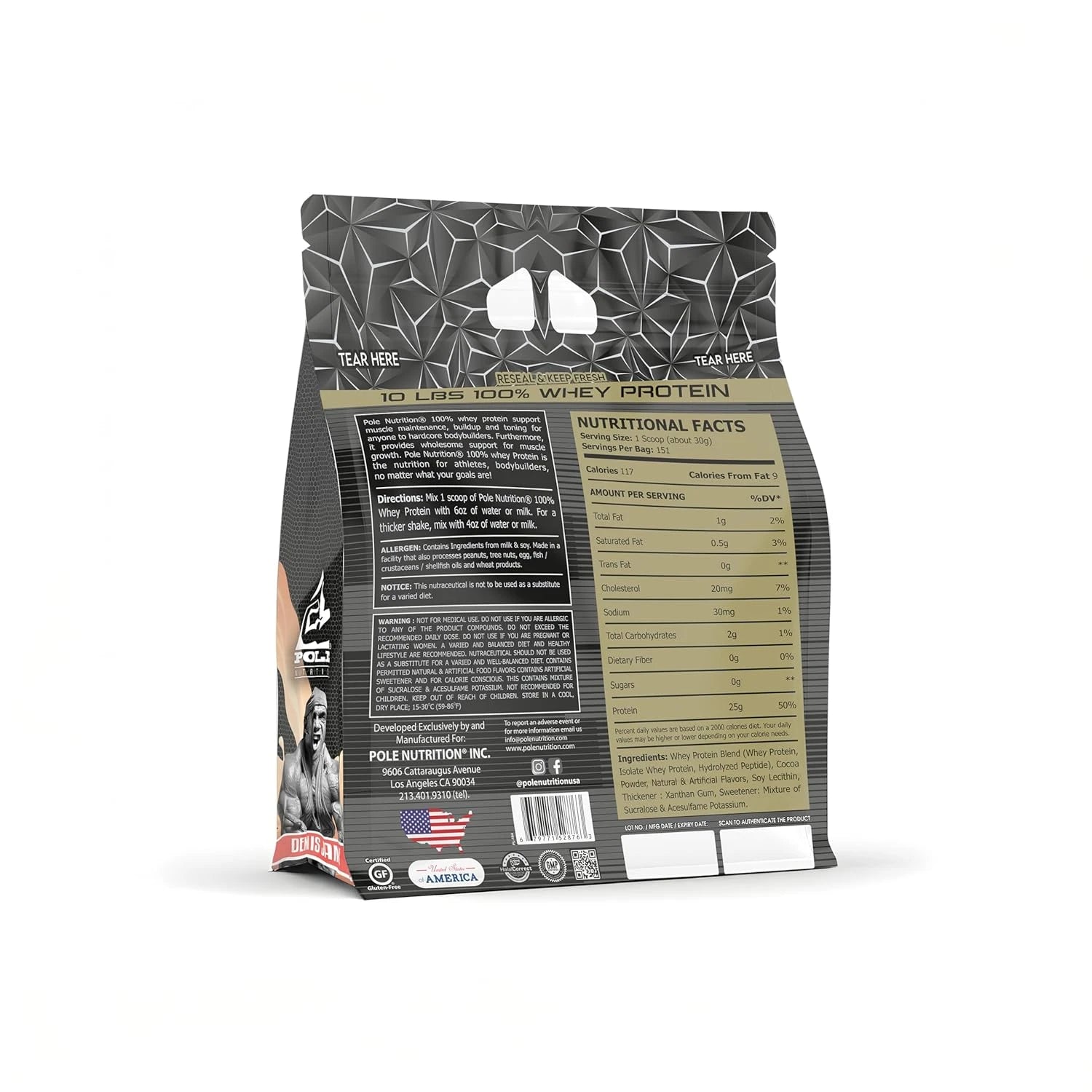 pole nutrition whey protein-10 lbs-nutritional facts-backside-illustration in white background