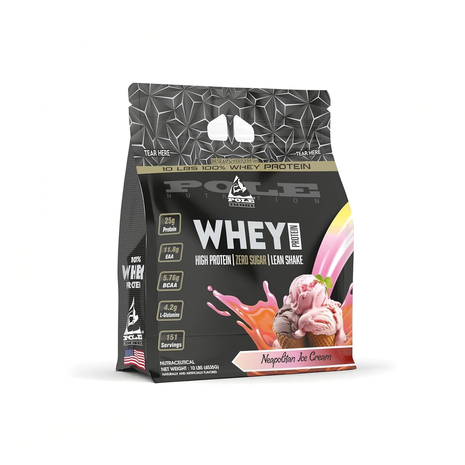 pole nutrition whey protein 10 lbs-neapolitan icecream flavour-front view-illiustration in white background