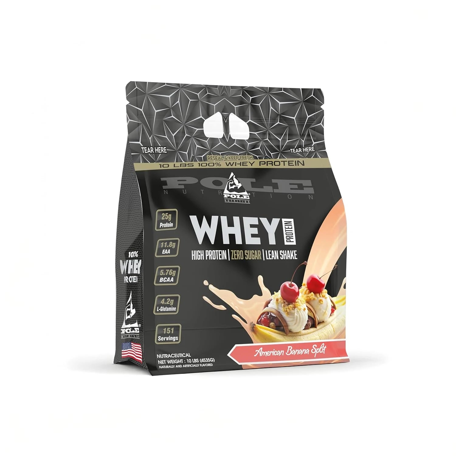 pole nutrition whey protein 10 lbs-american banana split flavour-front view-illustration in white background