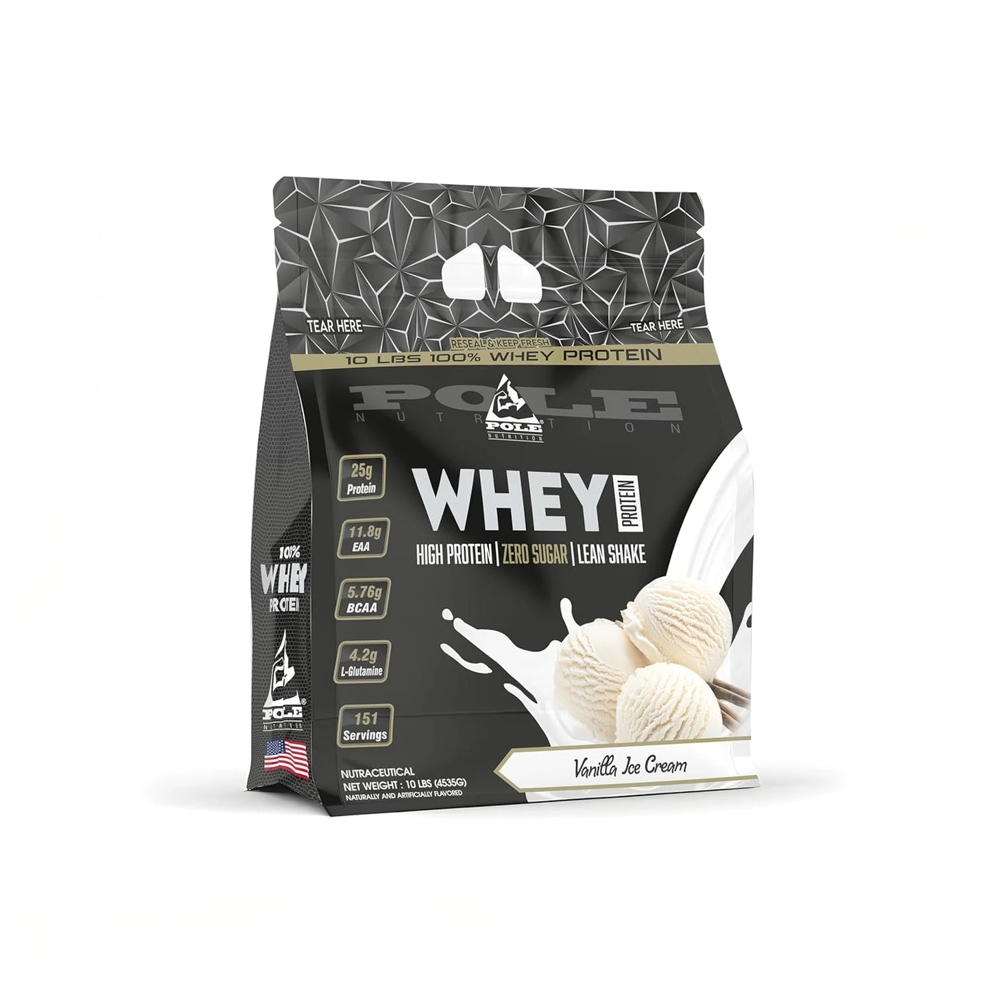 pole nutrition whey protein 10 lbs-vanilla icecream flavour-front view-illustratin in white background