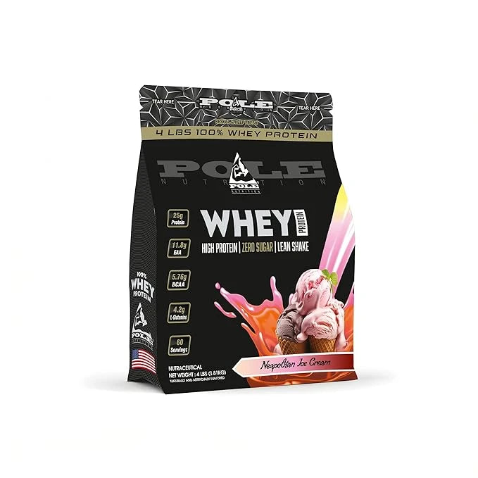 Pole Nutrition whey protein package n eapolitan icecream flavor illustration on a white background