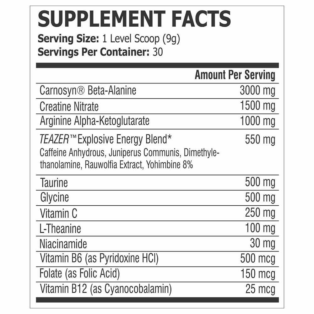 3000mg Beta-Alanine + 1500mg Creatine Nitrate - Pole Teazer Pre-Workout with 550mg Energy Blend (30 Scoops)
