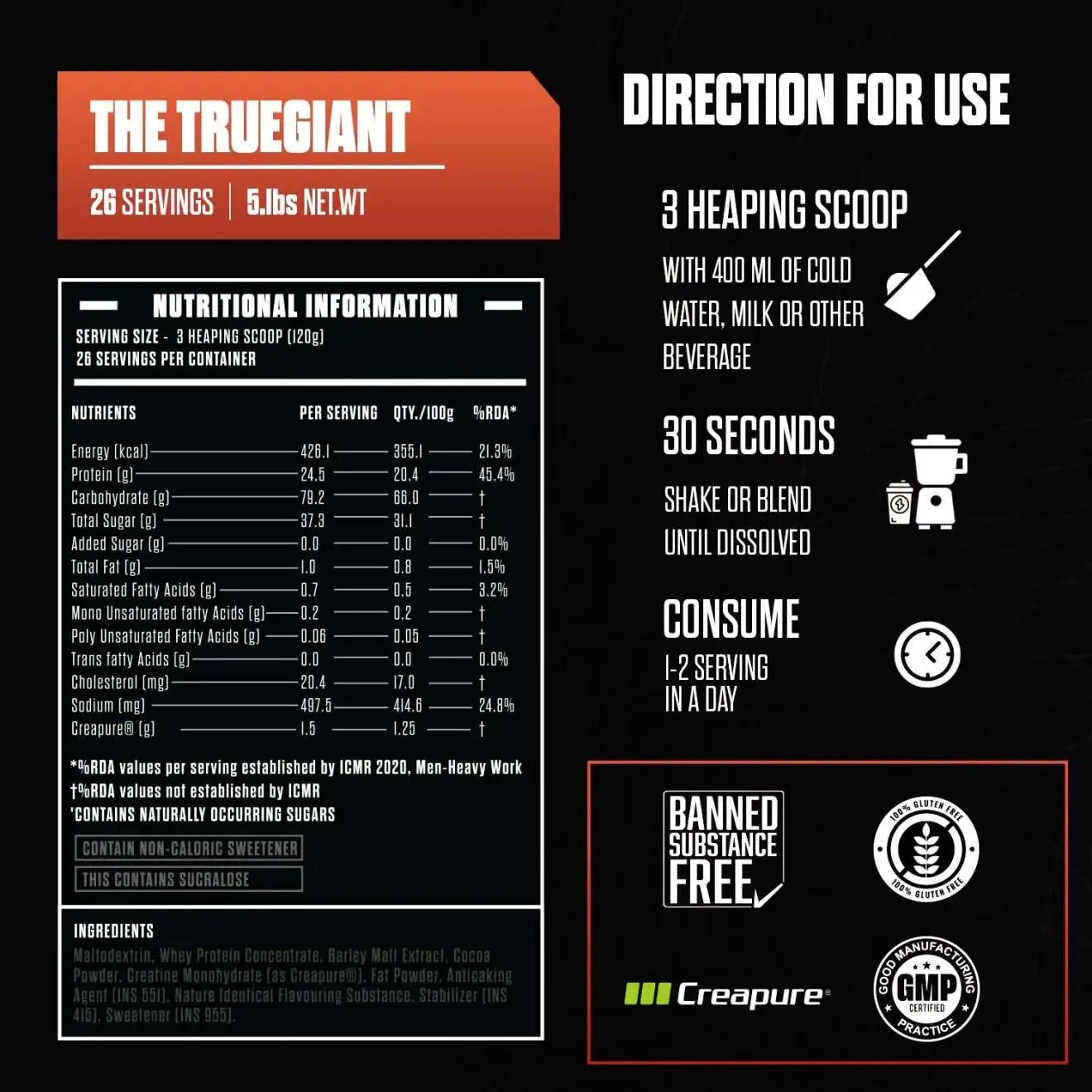 Exalt The True Giant Premium Mass Gainer-7 Lbs-Chocolate Flavour- Added Creatine
