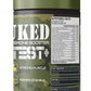nuked Test+ testosterone booster supplement container with nutritional facts on a white background