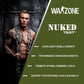 Advertisement for 'Nuked Test+' supplement with a muscular man holding chains on a green background.
