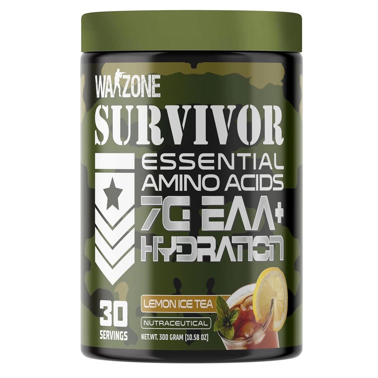 War Zone Survivor essential amino acids supplement container on a white background