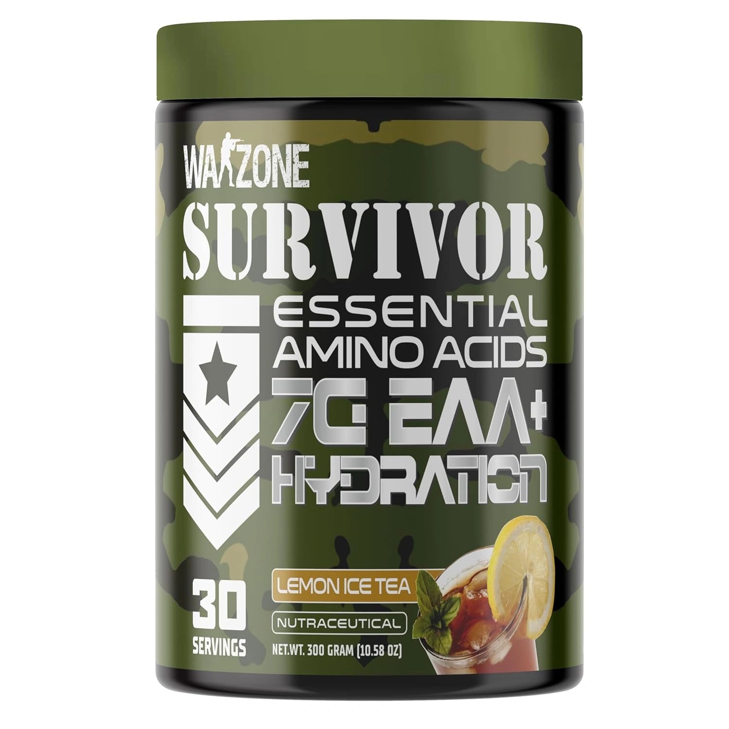 War Zone Survivor essential amino acids supplement container on a white background