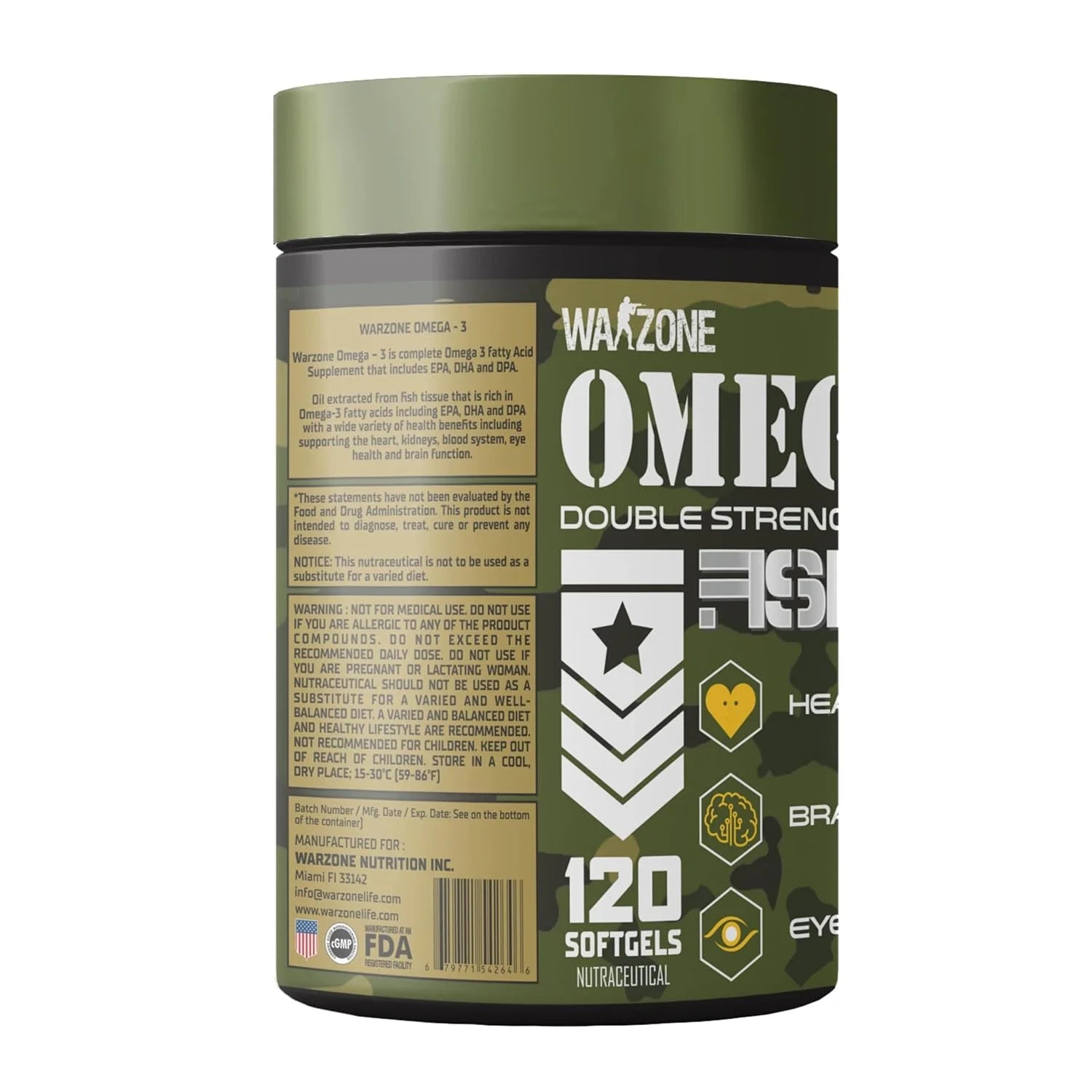 Warzone Omega-3 supplement container on a white background