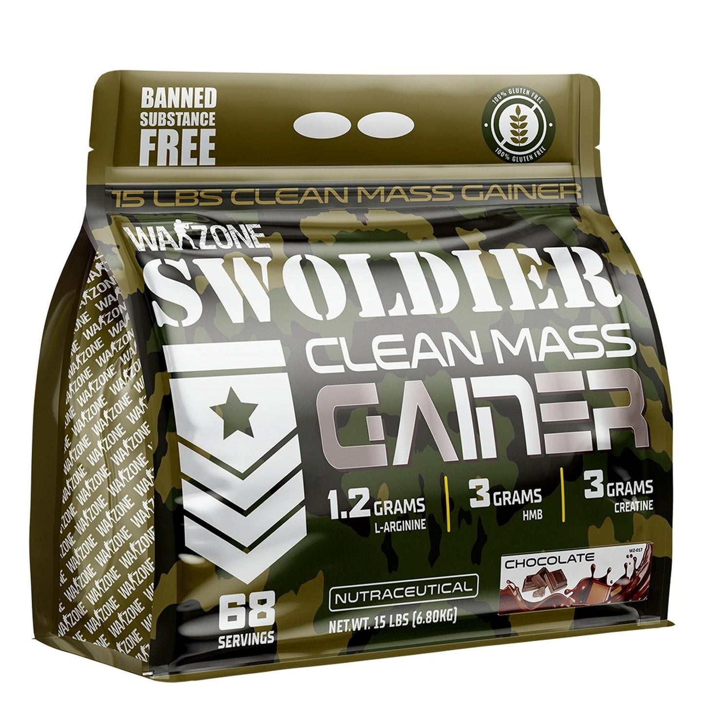 Warzone Soldier Clean Mass Gainer packaging on a white background