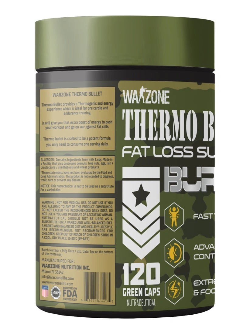War-Zone Thermo Bullet Fat Loss Supplement container with green and black design