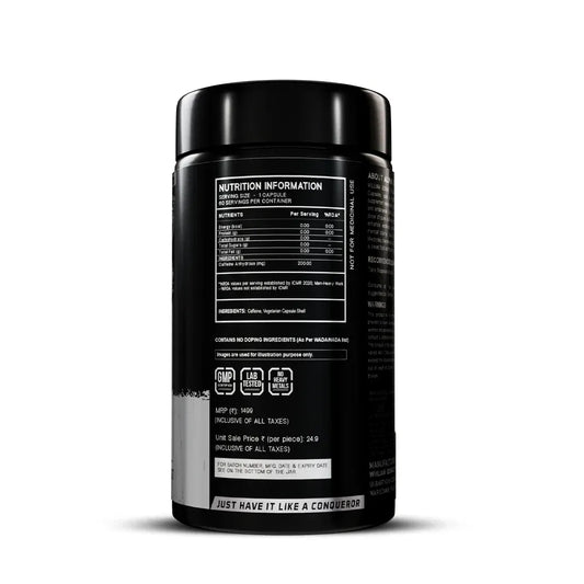william bonac Black supplement container with nutrition information label on a white background