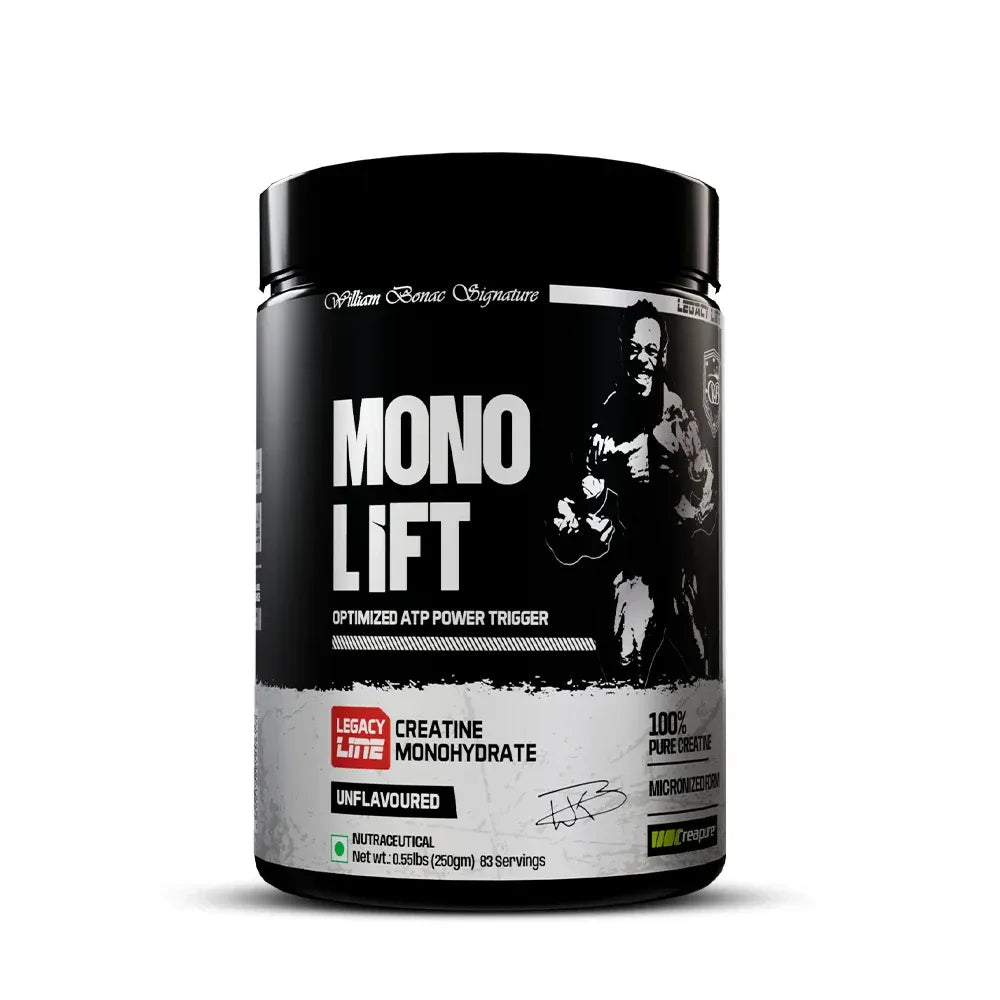 Supplement container labeled 'Mono Lift' on a white background