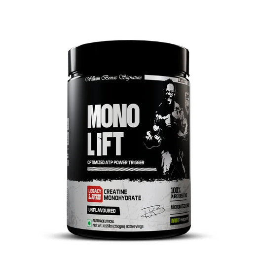 Supplement container labeled 'Mono Lift' on a white background